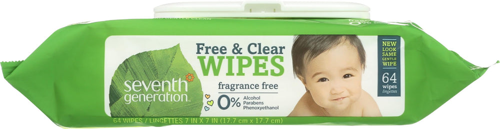 Seventh Generation Baby Wipes 64-count packaging communicates value and convenience.