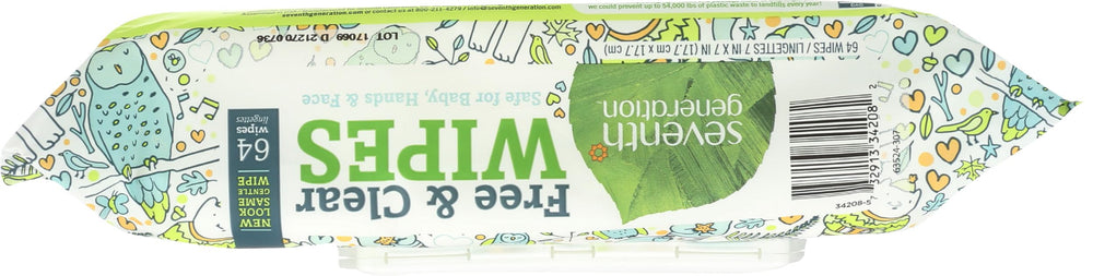 Seventh Generation Baby Wipes free of dyes and fragrances for gentle use.