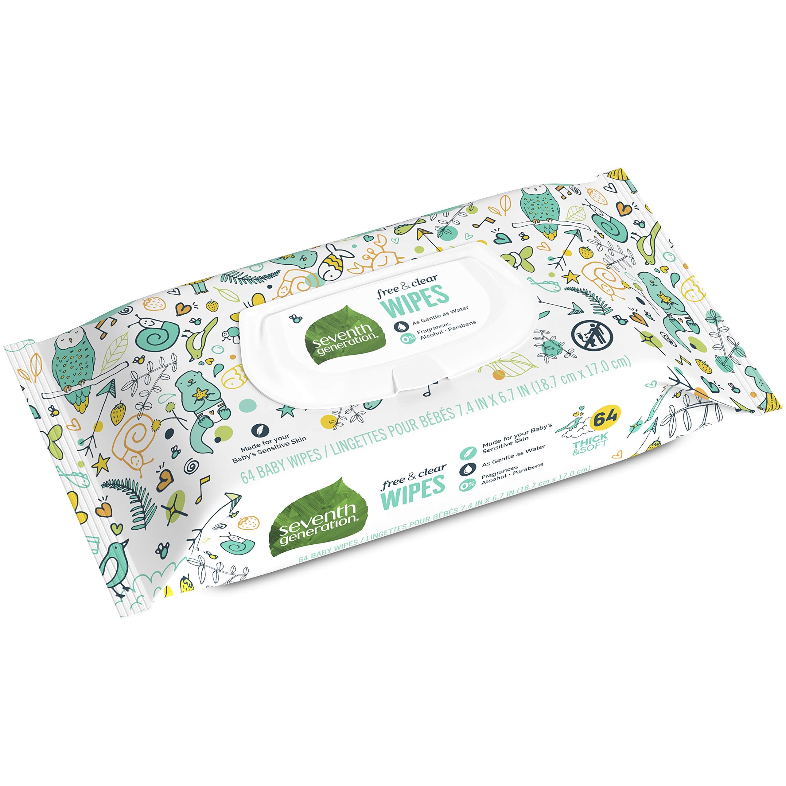 Seventh Generation Baby Wipes with flip-top dispenser stay moist for quick, mess-free cleanups.