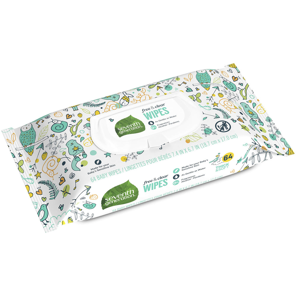 Seventh Generation Baby Wipes with flip-top dispenser stay moist for quick, mess-free cleanups.