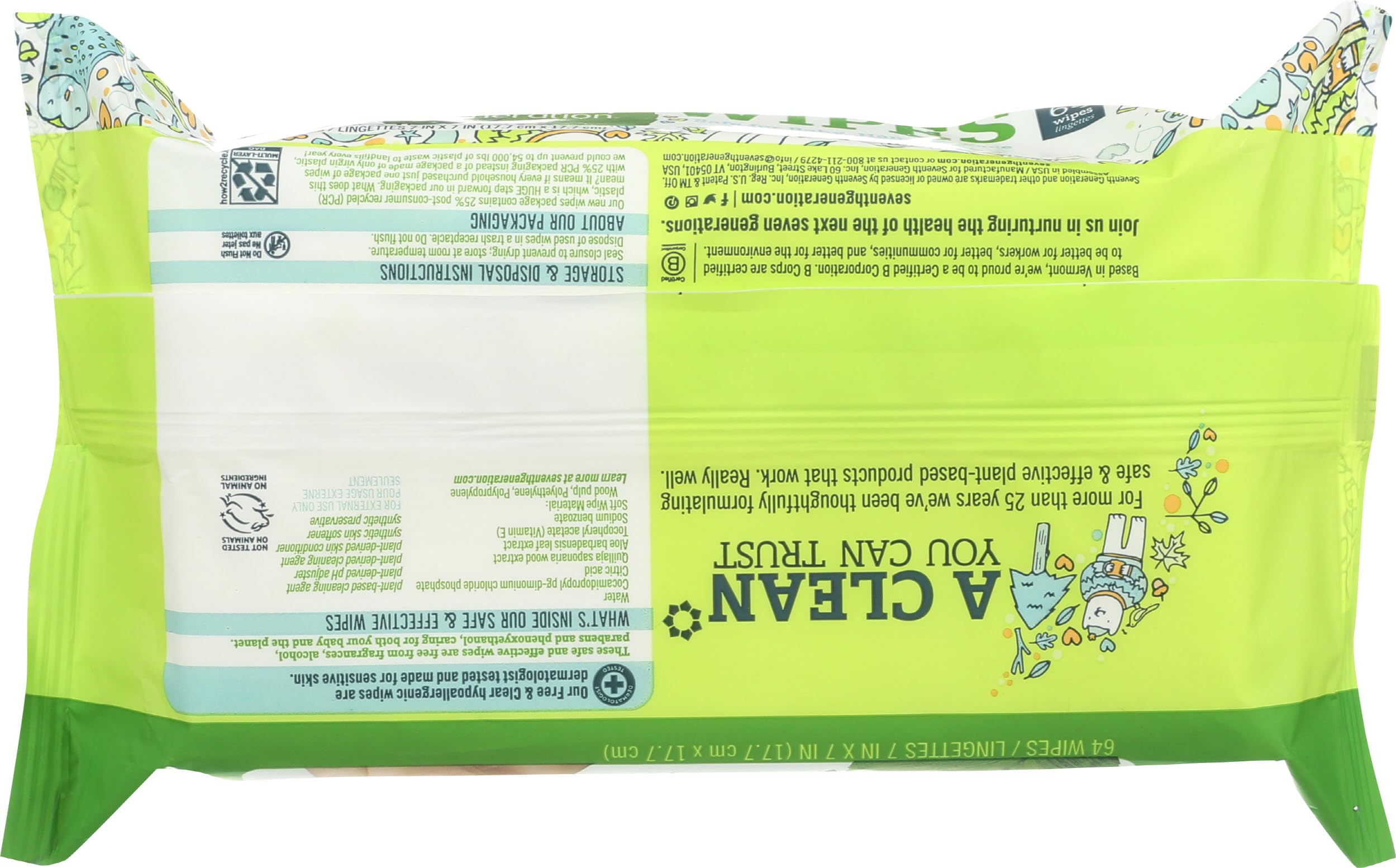 Seventh Generation Baby Wipes with plant-derived ingredients for mild, effective cleansing.