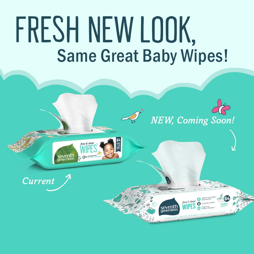 Seventh Generation fragrance-free wipes used on baby's face for quick cleanups