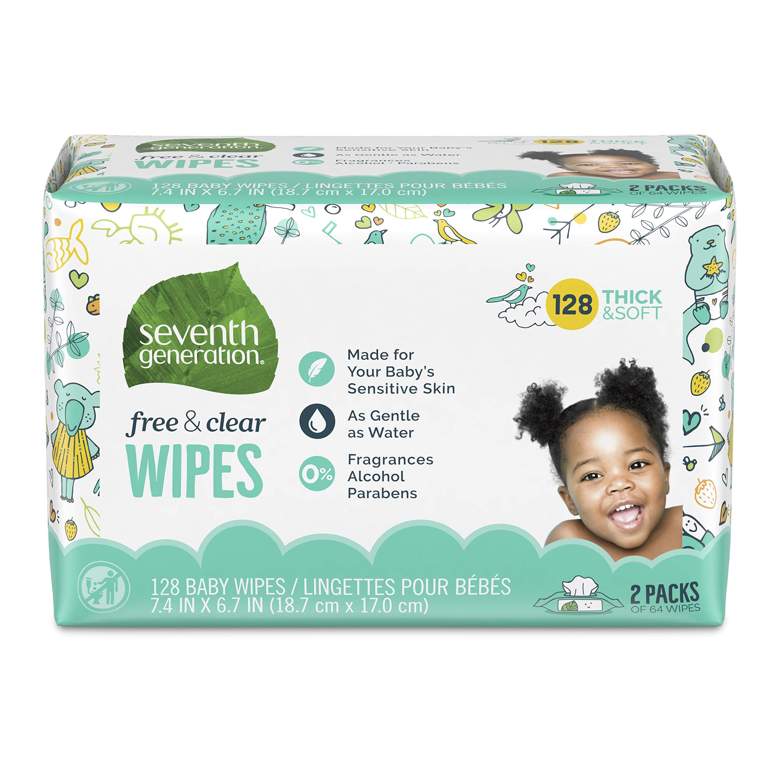 Seventh Generation Baby Wipes unscented 2-pack, gentle fragrance-free clean for sensitive skin