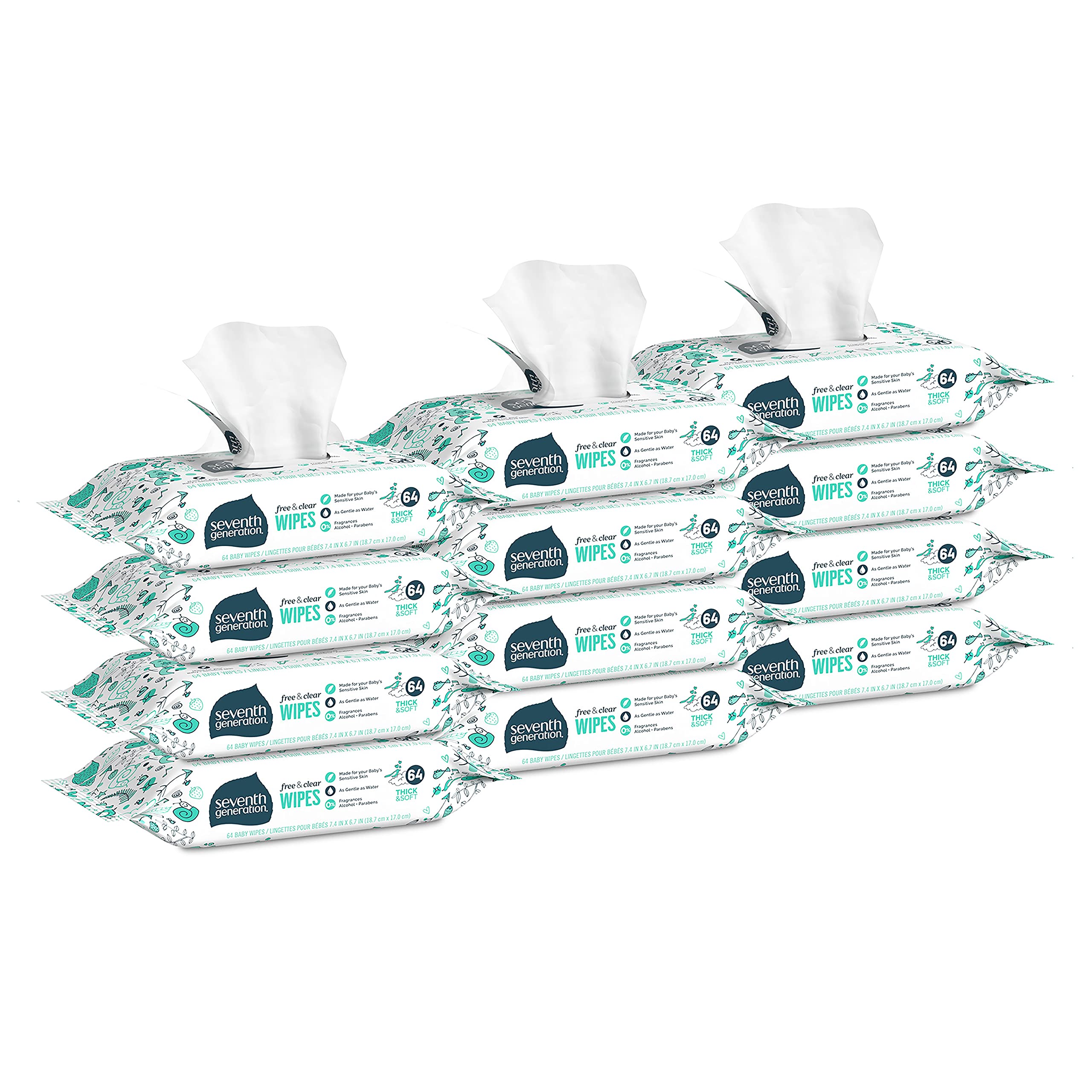 Seventh Generation Free & Clear wipes unscented for sensitive skin, 768-count case.