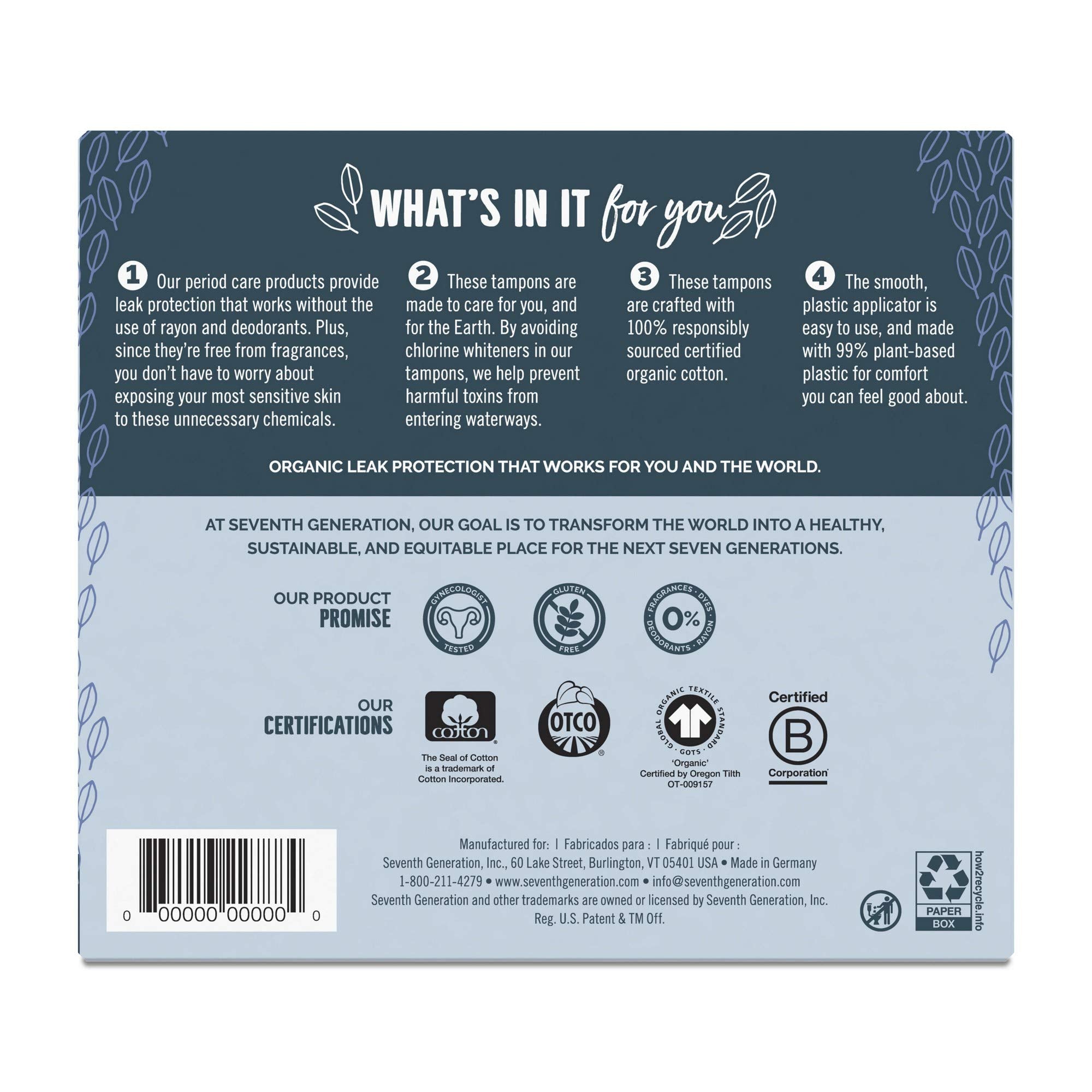 Seventh Generation Free & Clear tampons applicator closeup emphasizes plant-based materials.