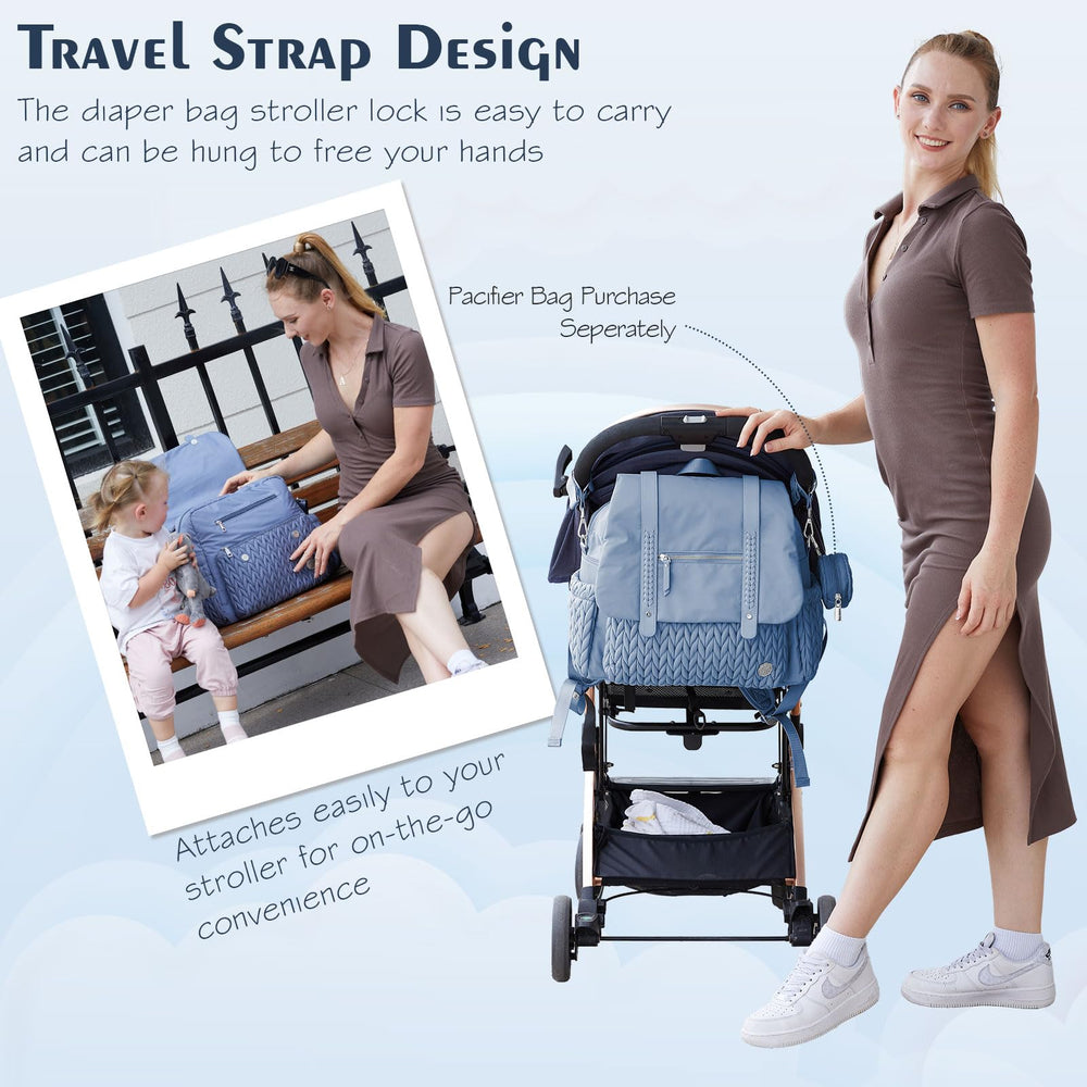 SEWBOO diaper bag close-up reveals nylon and vegan leather textures