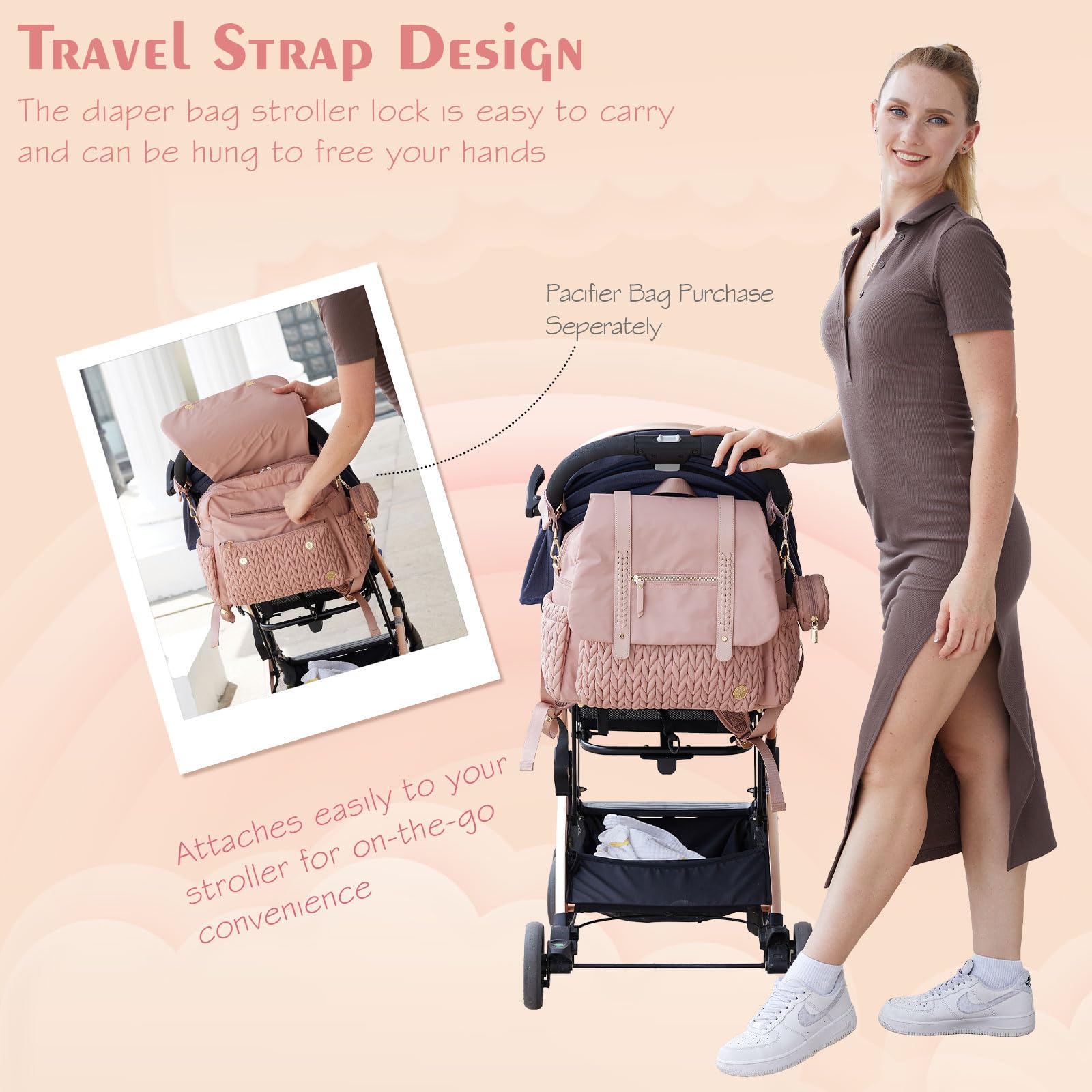 SEWBOO stroller hooks enable hands-free transport during outings.