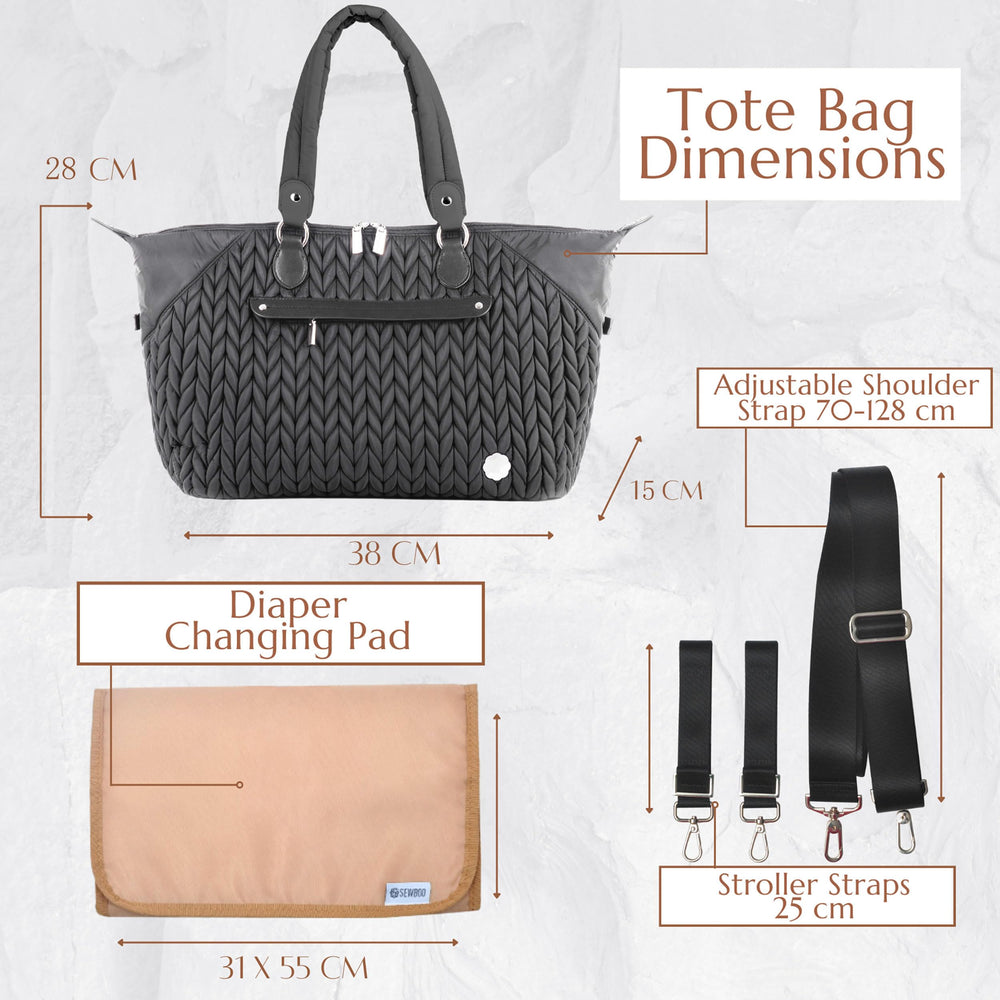 SEWBOO Diaper Bag Tote adjustable strap adapts to shoulder or crossbody wear