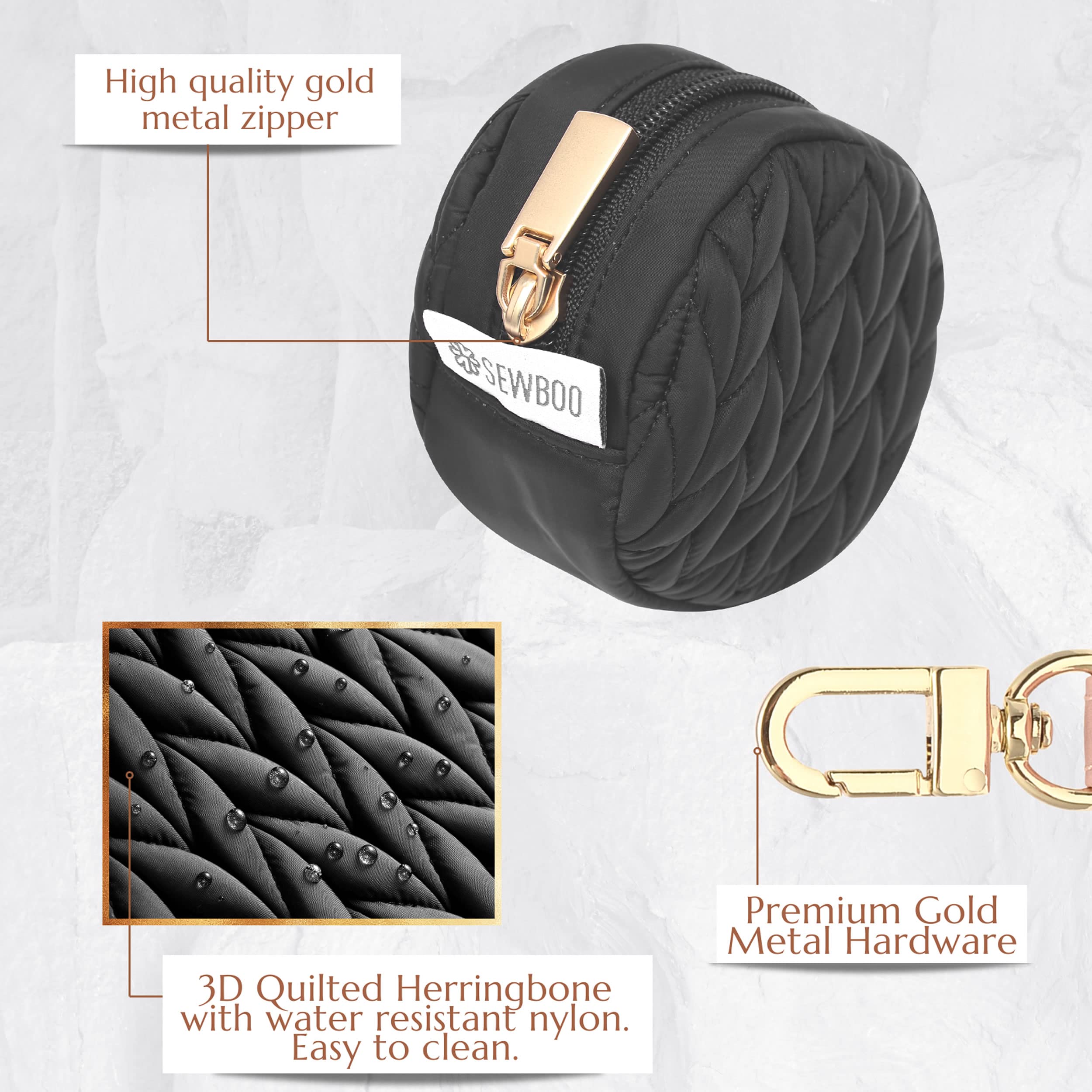 SEWBOO nylon 3D herringbone quilting black adds style and durability