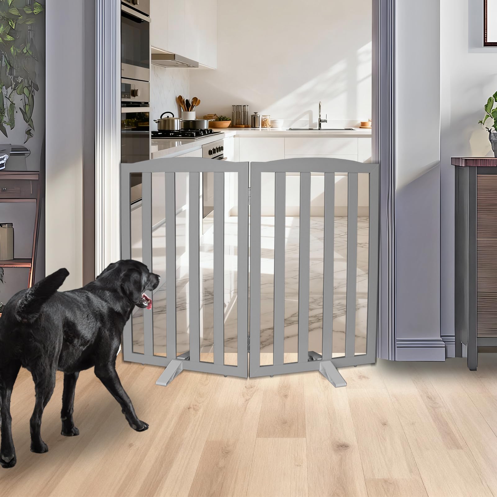 SFJC 2-panel dog gate closeup hinges provide sturdy, durable access control.