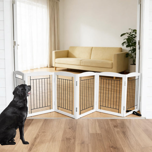 SFJC 6-panel indoor dog fence white in full-view as a room divider
