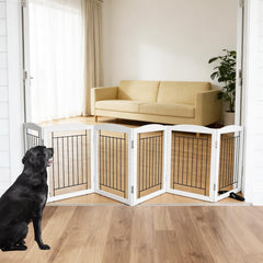 SFJC 6-panel indoor dog fence white in full-view as a room divider