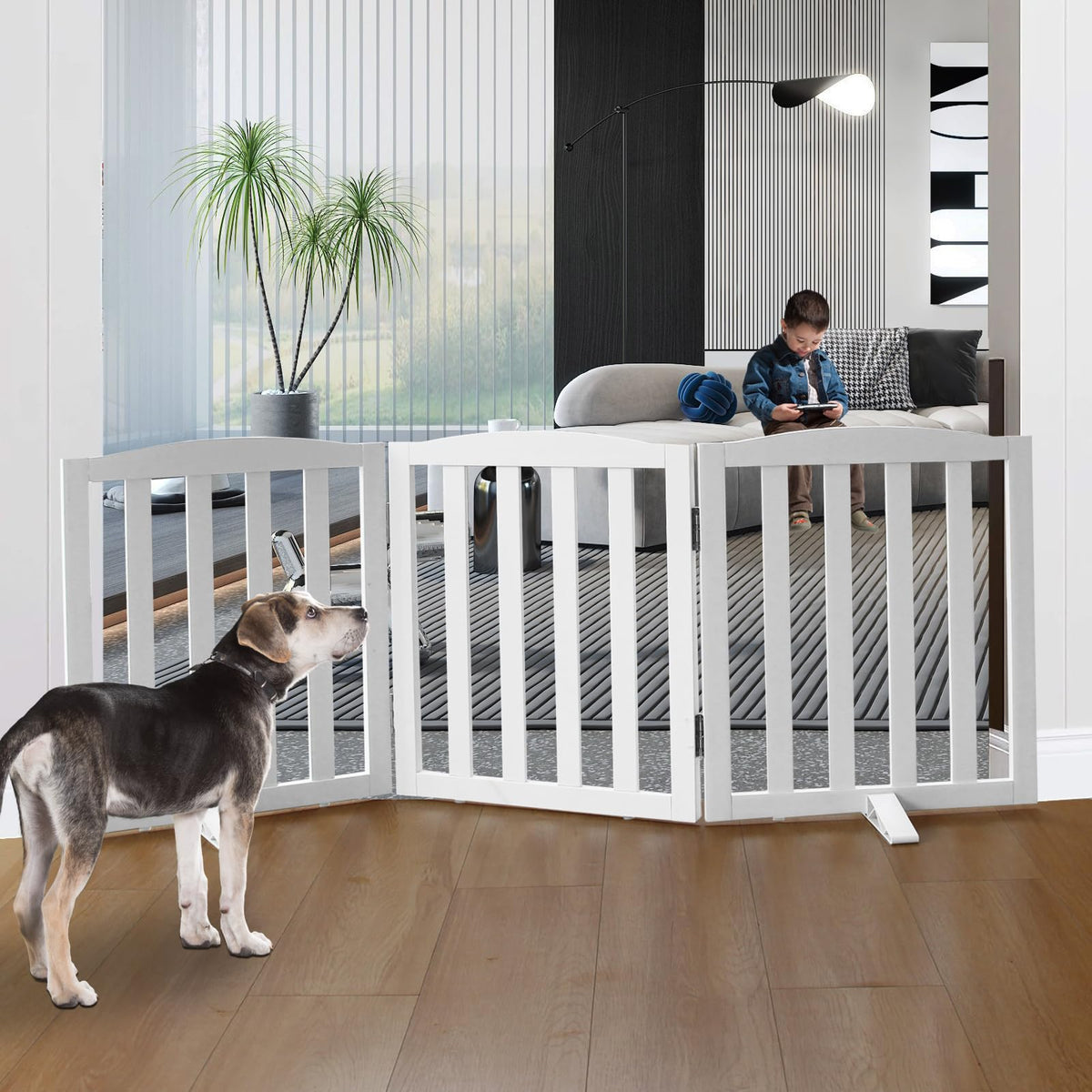 SFJC dog gate three-panel assembled, ideal indoor barrier for pets
