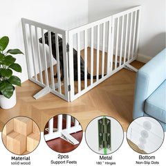 SFJC dog gate shows three-panel design for flexible room zoning.