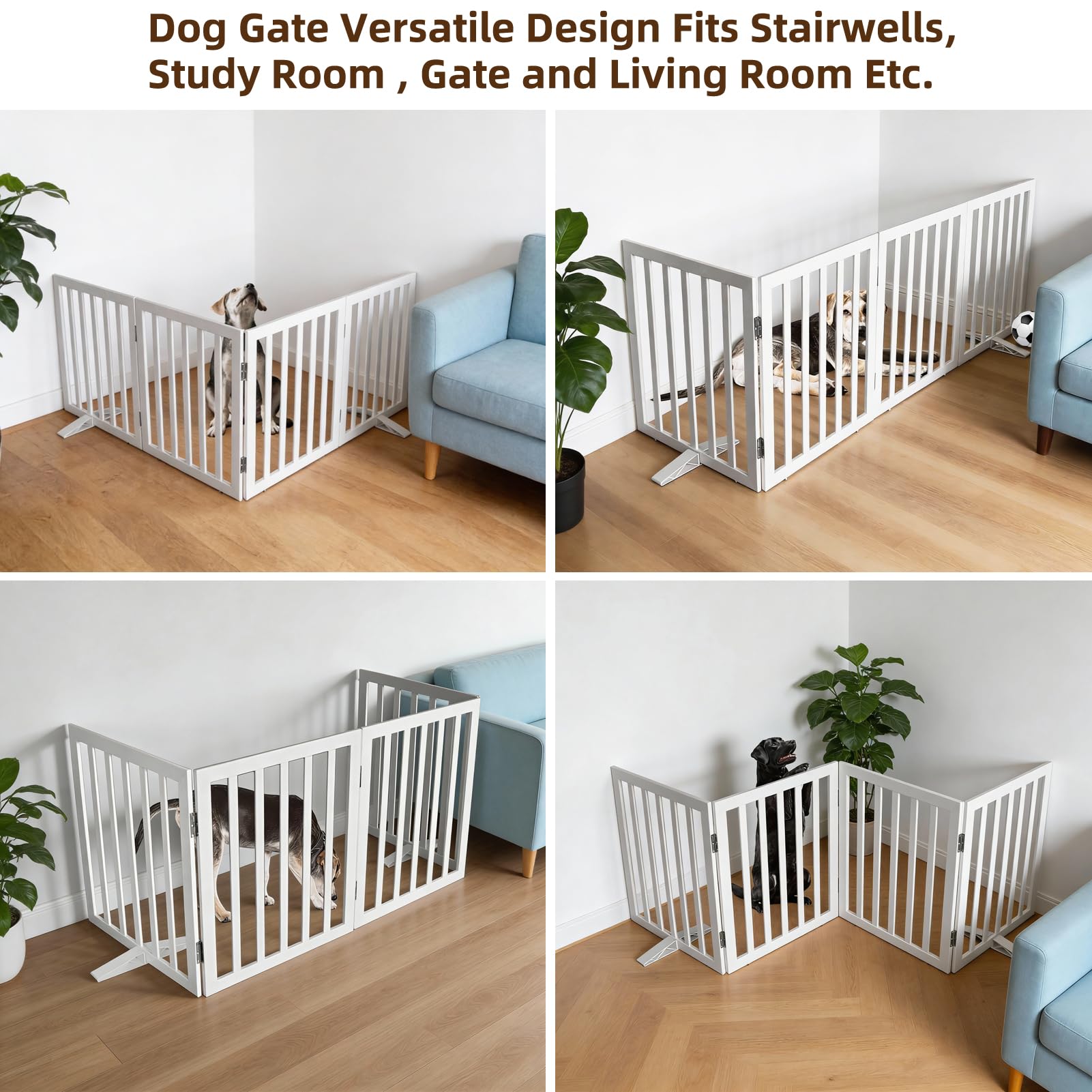 SFJC four-panel wood gate with sturdy hinges for flexible enclosure