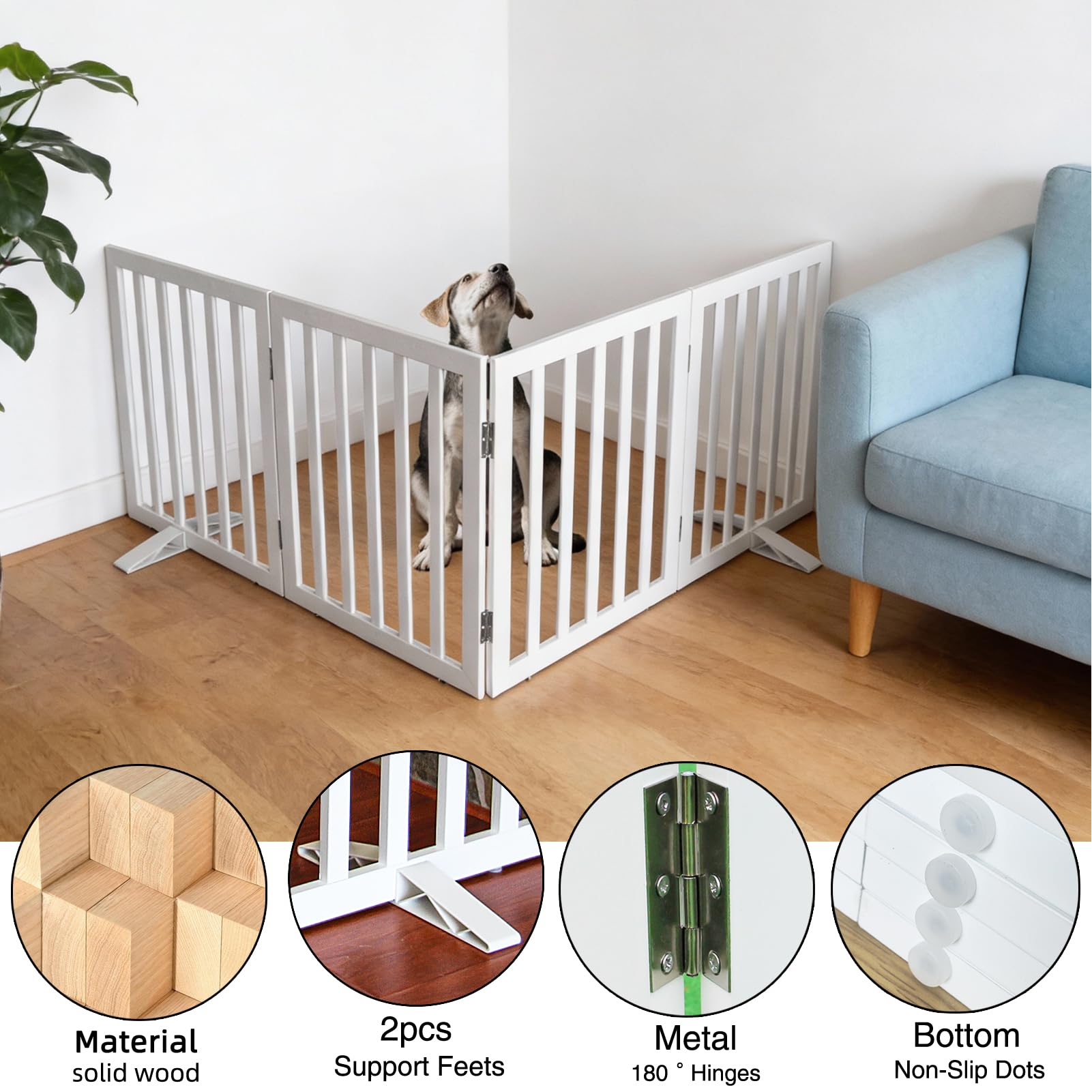 SFJC dog gate with non-slip feet protects floors during use