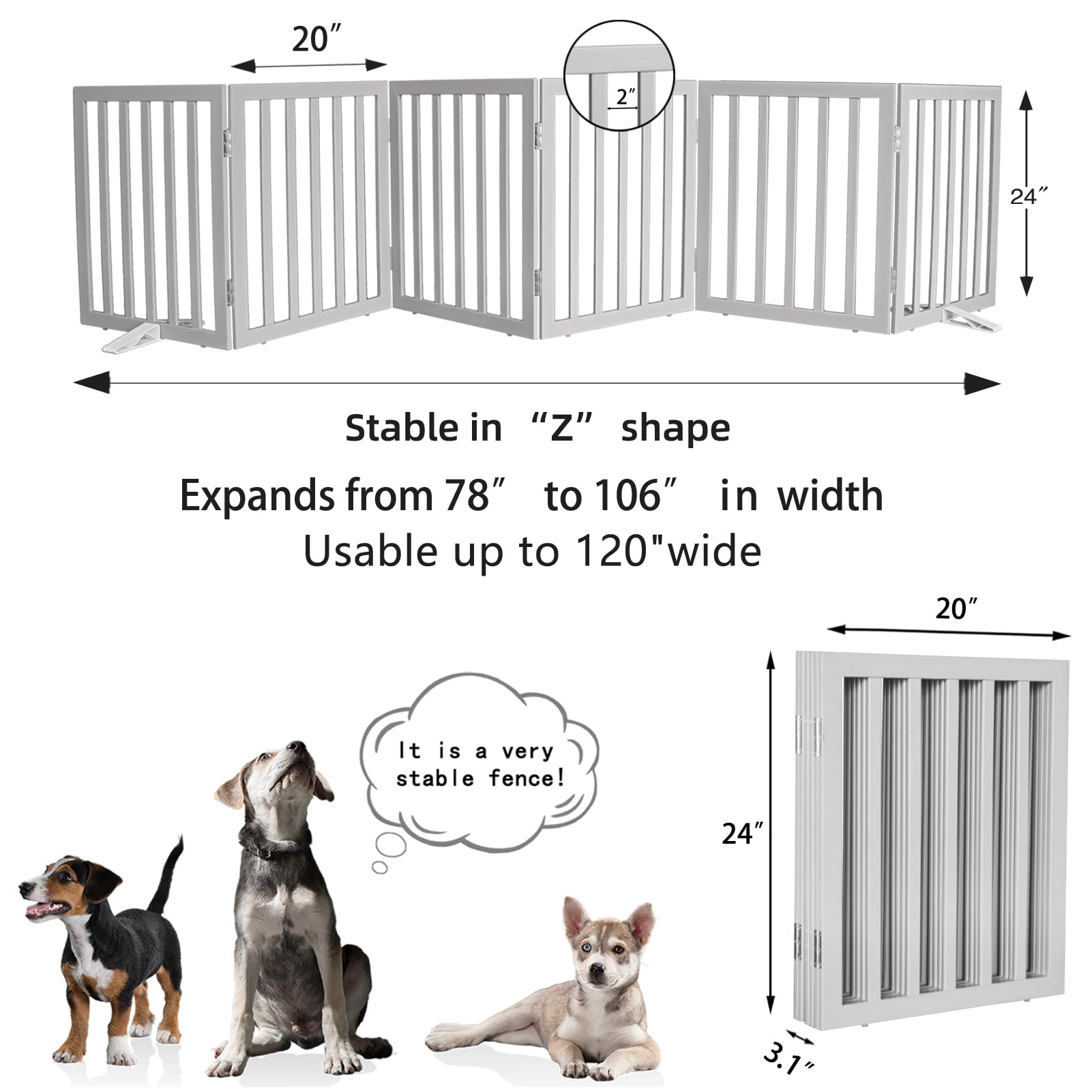 SFJC wooden pet gate fits through doorways while keeping pets safely contained.