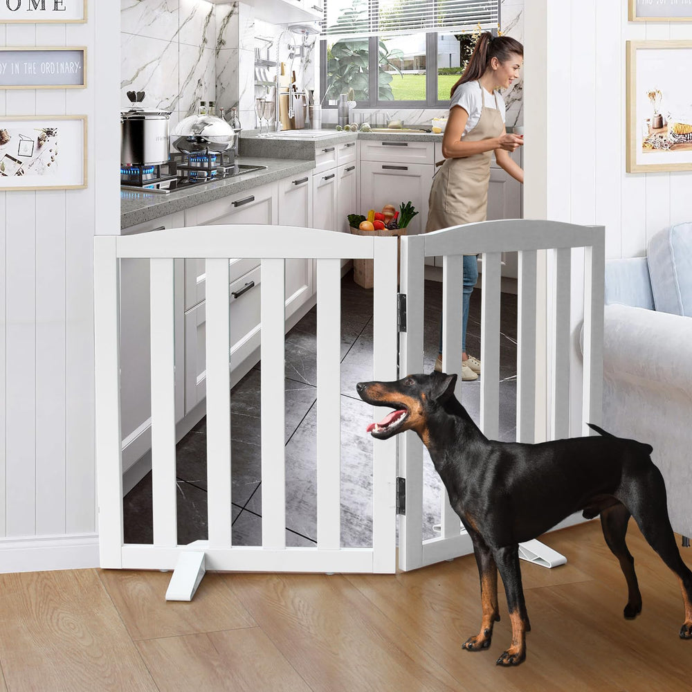 SFJC foldable dog gate set up as a freestanding divider in minutes.