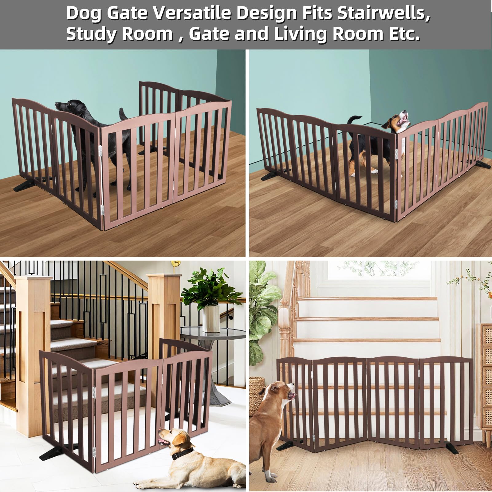 SFJC dog gate foldable stand-alone enables easy repositioning without installation