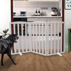 SFJC foldable wooden grey dog gate fits doorways and stairs with easy setup.
