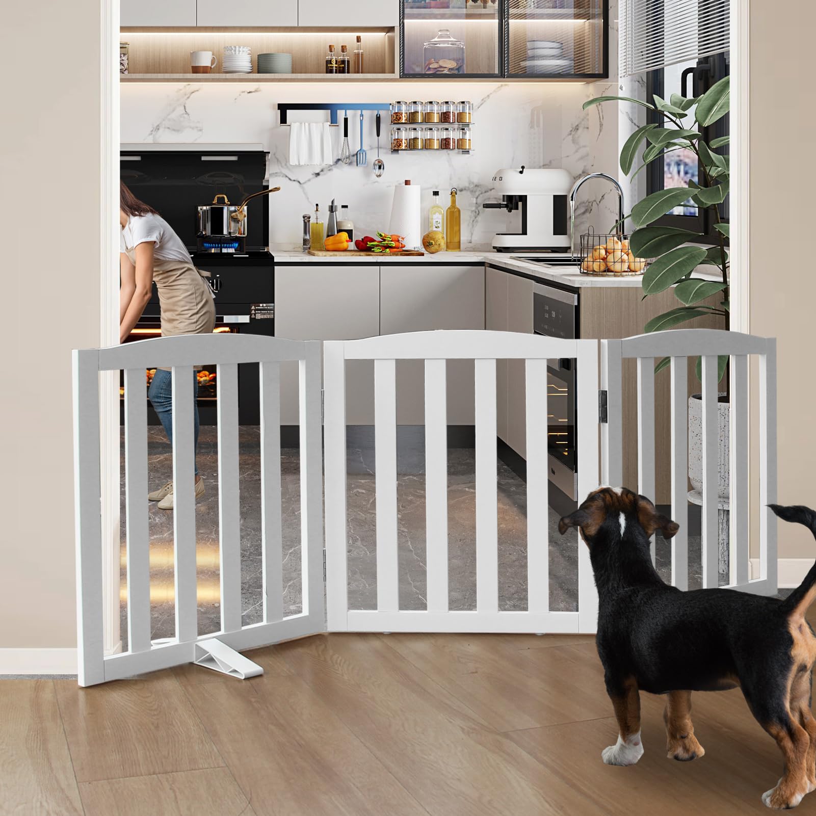 SFJC dog gate folded compact, easy storage and quick setup