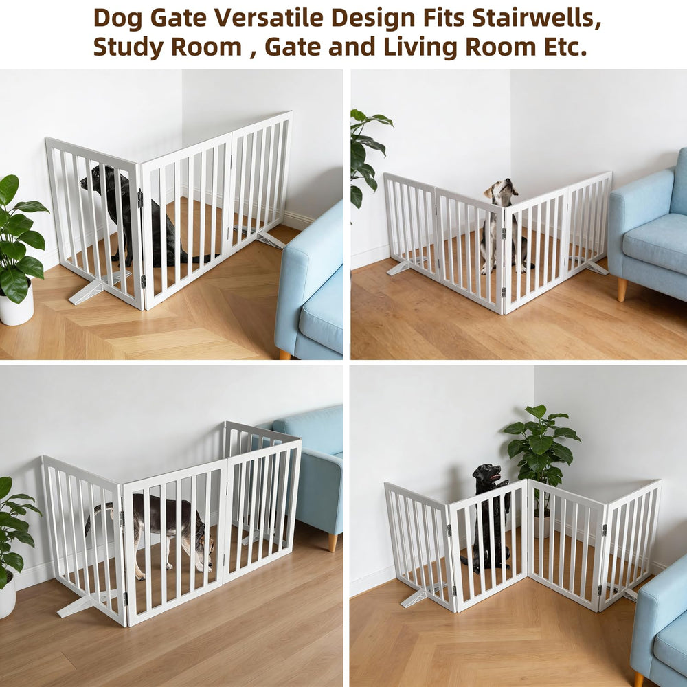 SFJC dog gate folded for compact storage in small spaces.