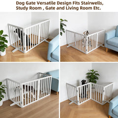 SFJC dog gate folded for compact storage in small spaces.