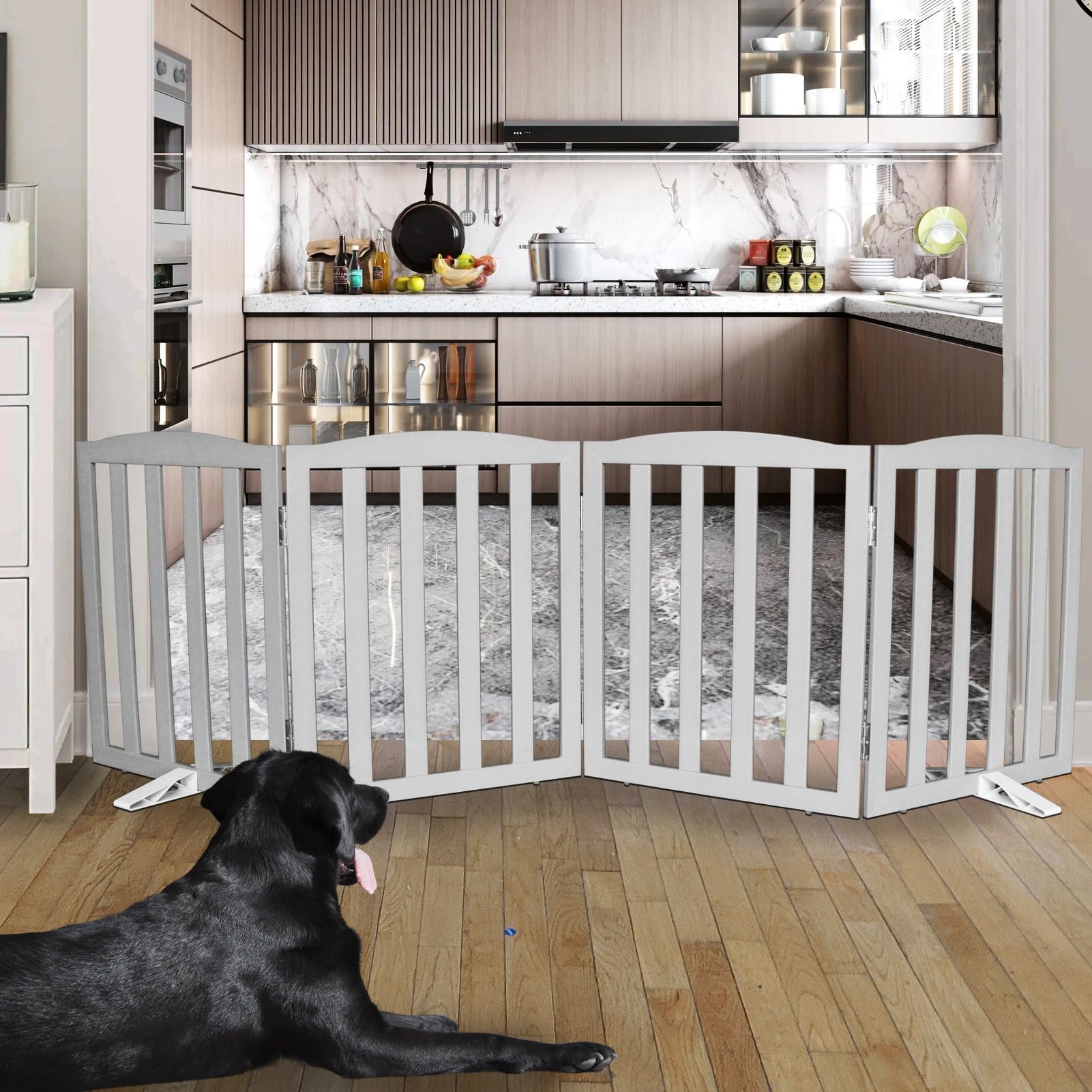 SFJC dog gate folded configuration fits tight spaces