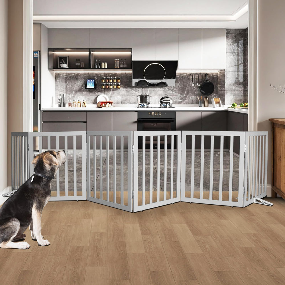 SFJC dog gate folded compact for easy storage and flexible placement.