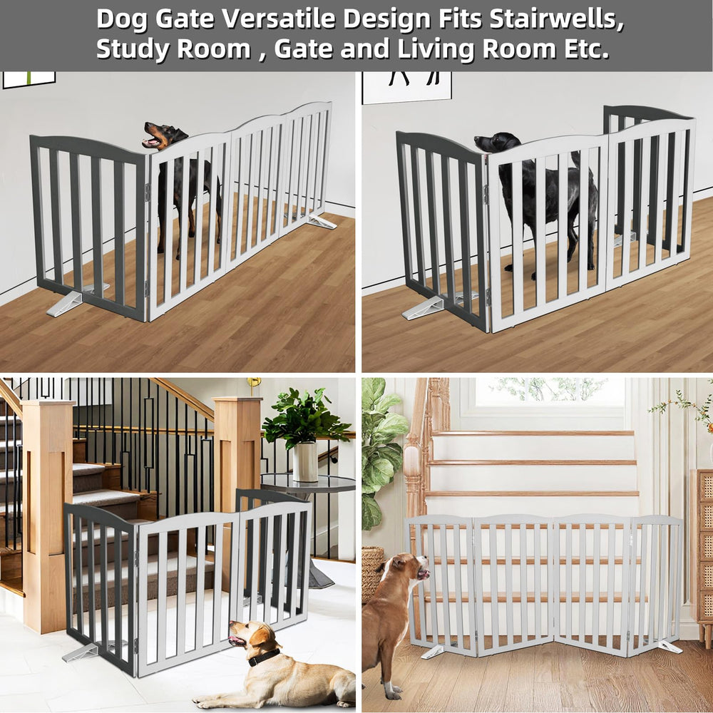 SFJC dog gate folded into a small z-shape for flexible room placement.