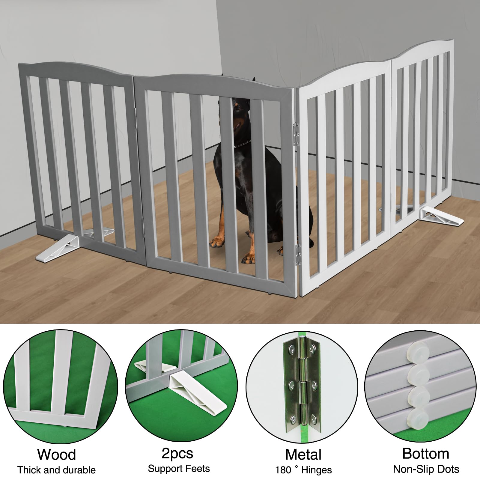 SFJC gate with gray finish enhancing decor while containing a pet