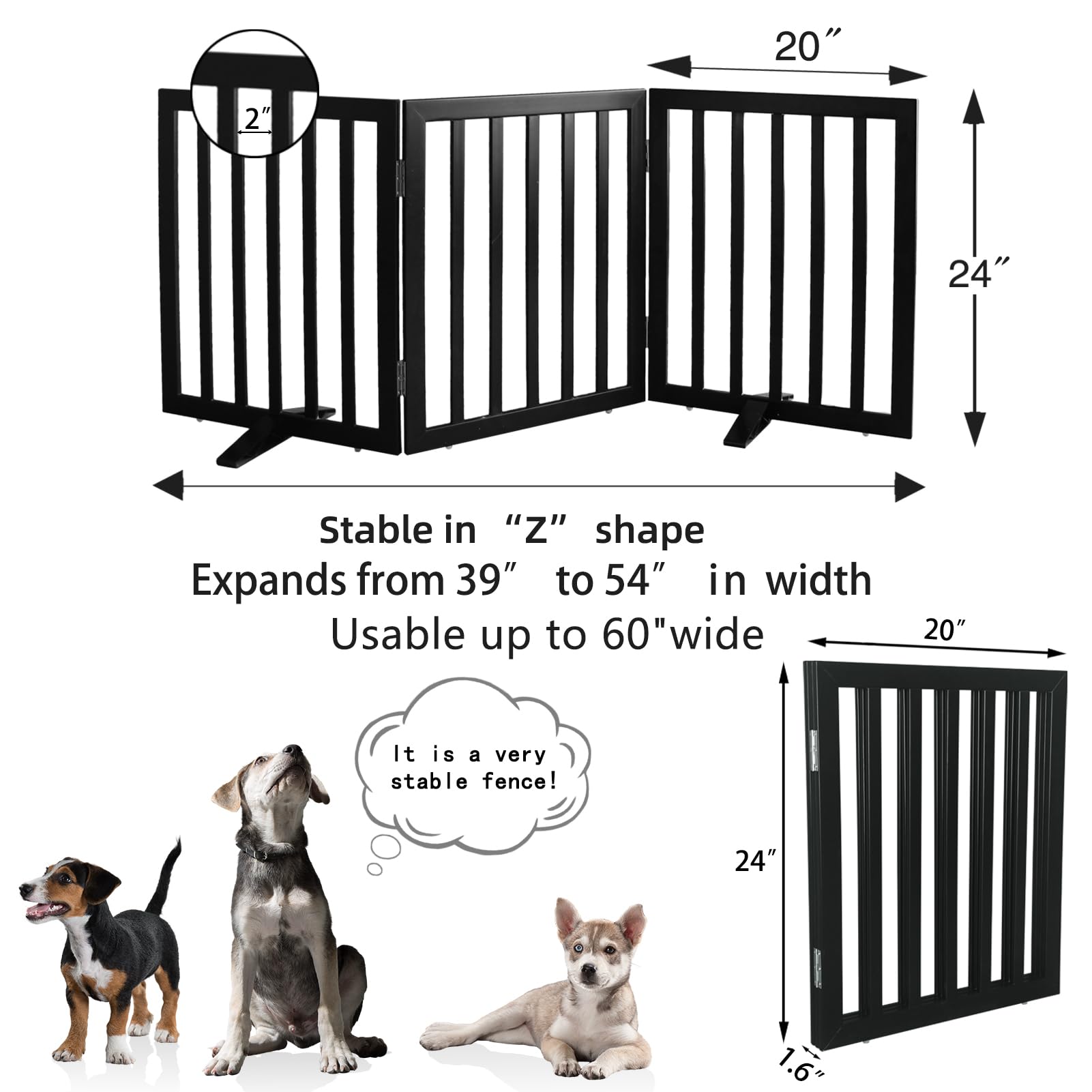 SFJC wooden dog gate with non-slip feet protecting floors.