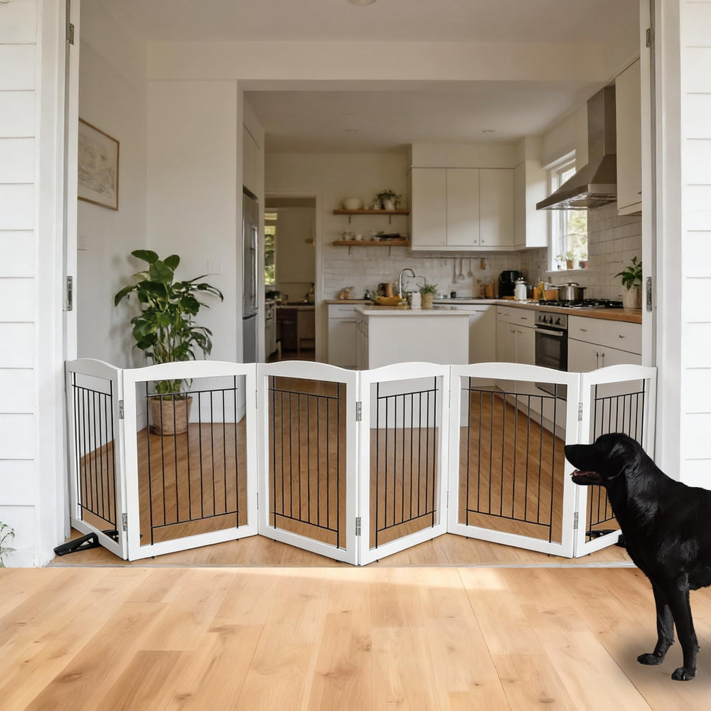 SFJC indoor dog gate in doorway setup for freestanding use
