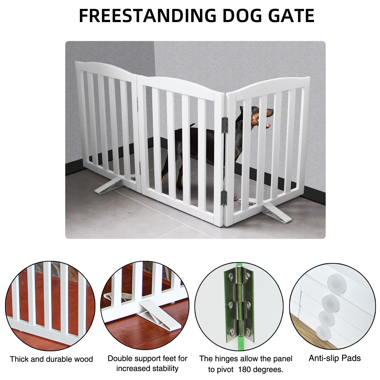 SFJC dog gate with non-slip feet protects floors during use.