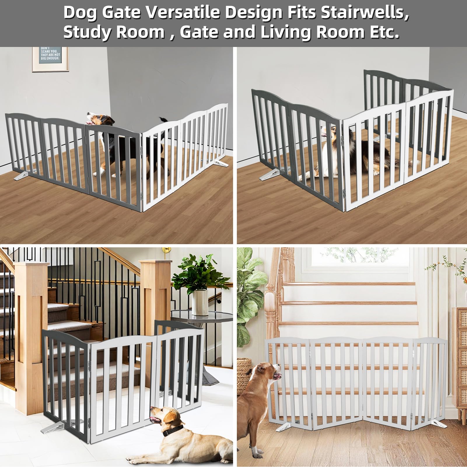SFJC wooden grey gate with non-slip feet protecting floors.