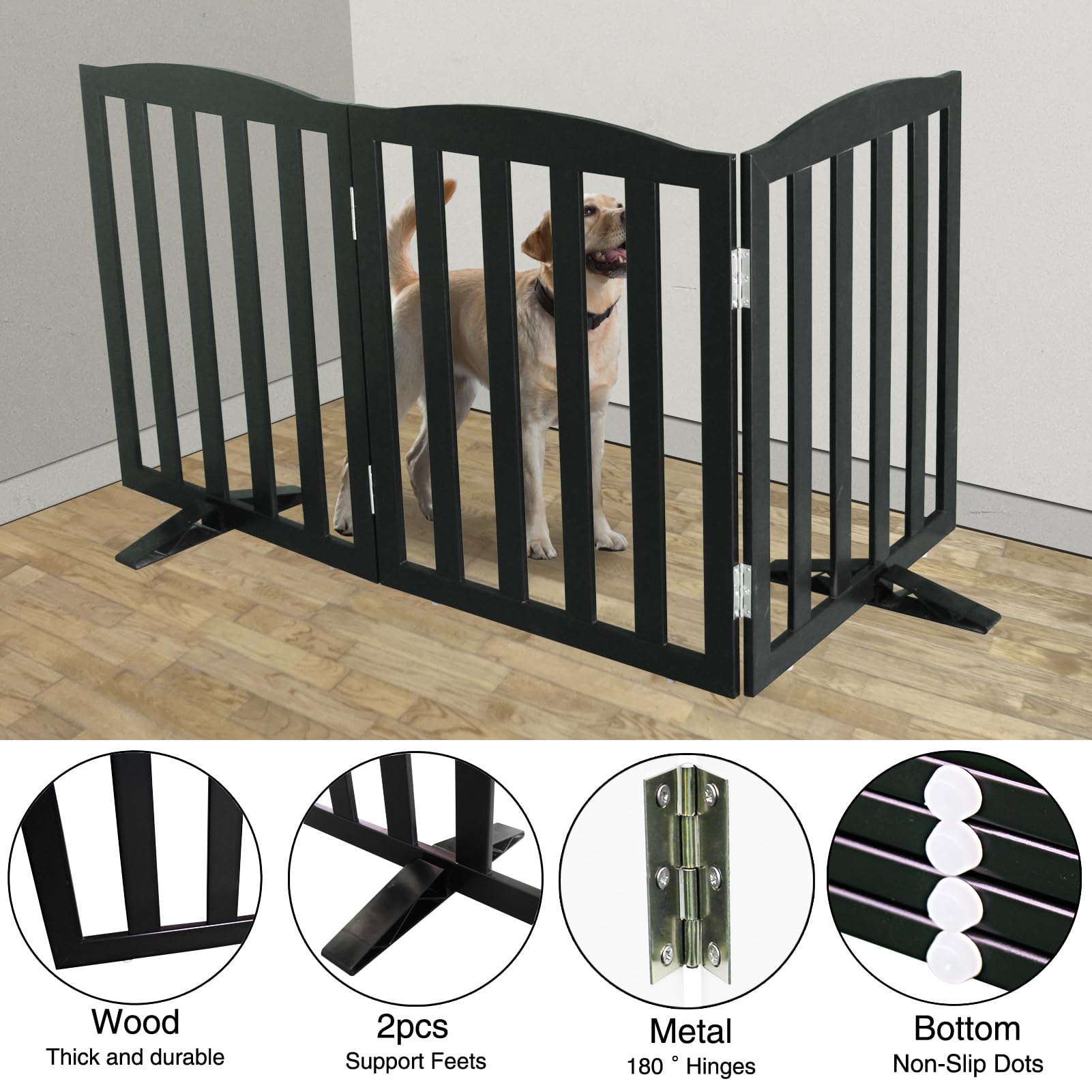 SFJC dog gate with support feet protects floors while keeping pets contained.