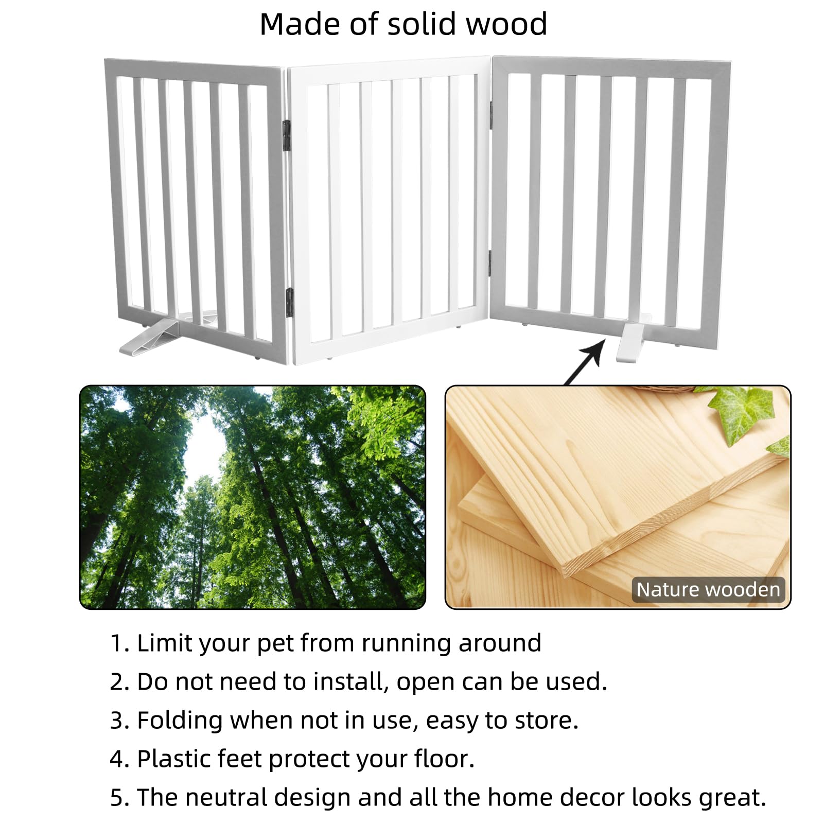 SFJC dog gate wood close-up highlights grain and durable finish.
