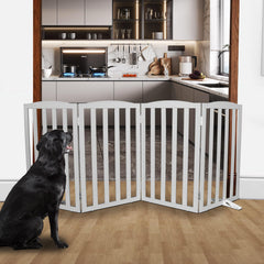 SFJC dog gate extended to form a wide barrier in a doorway