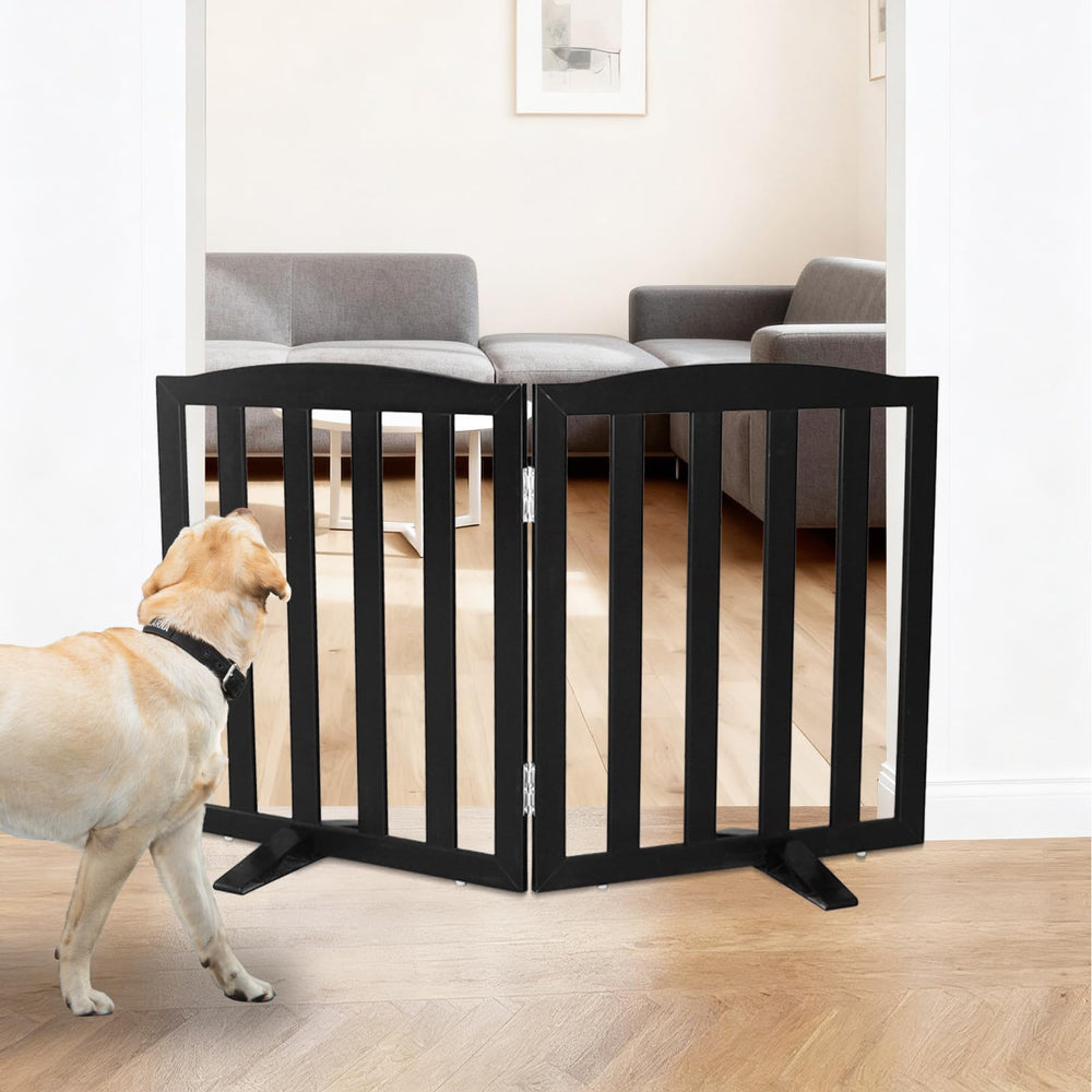 SFJC dog gate in wooden black 2-panel setup for versatile indoor use
