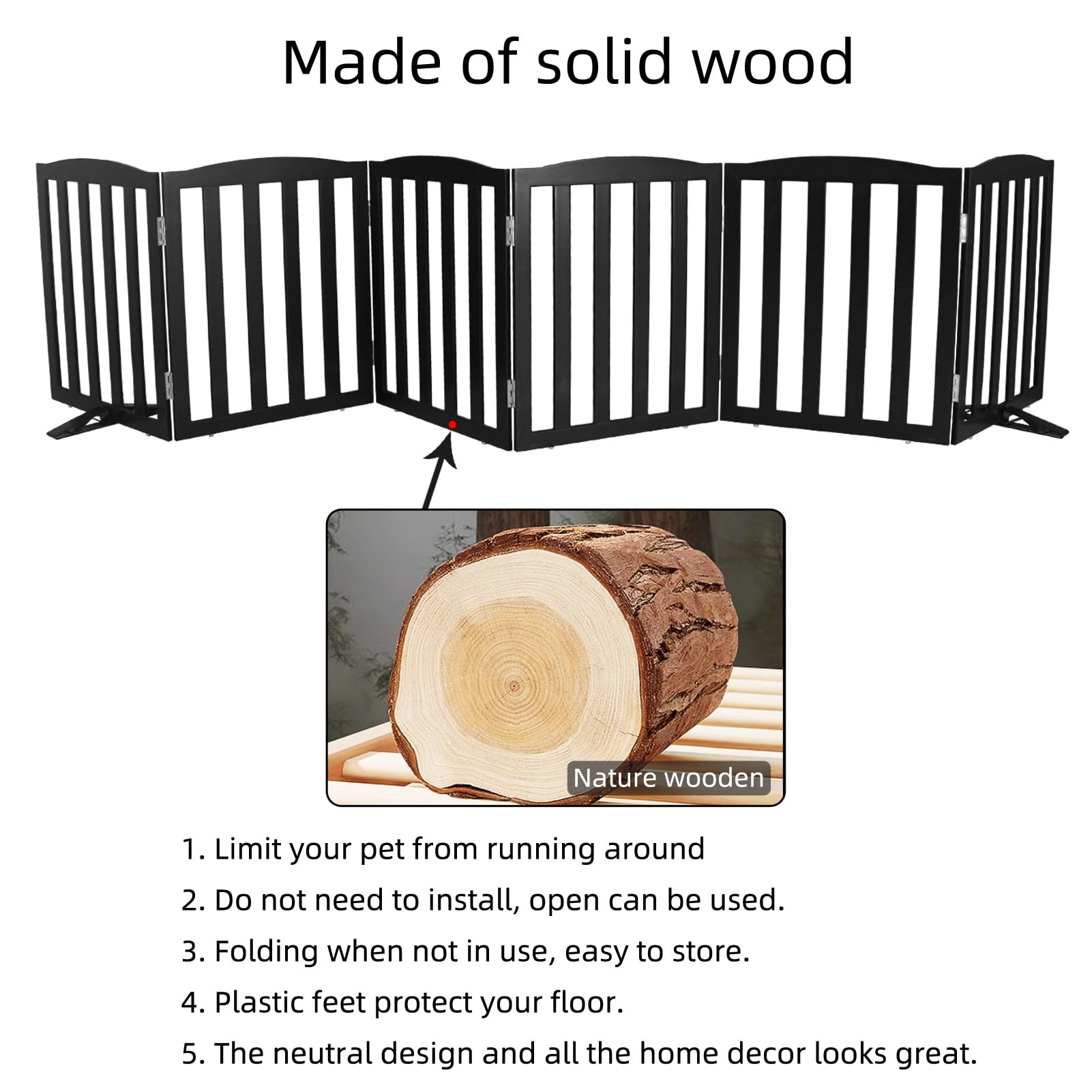SFJC dog gate wooden black in doorway setup offers flexible home zoning.