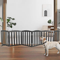 SFJC dog gate wooden black side view shows a sturdy six-panel design for indoor use.