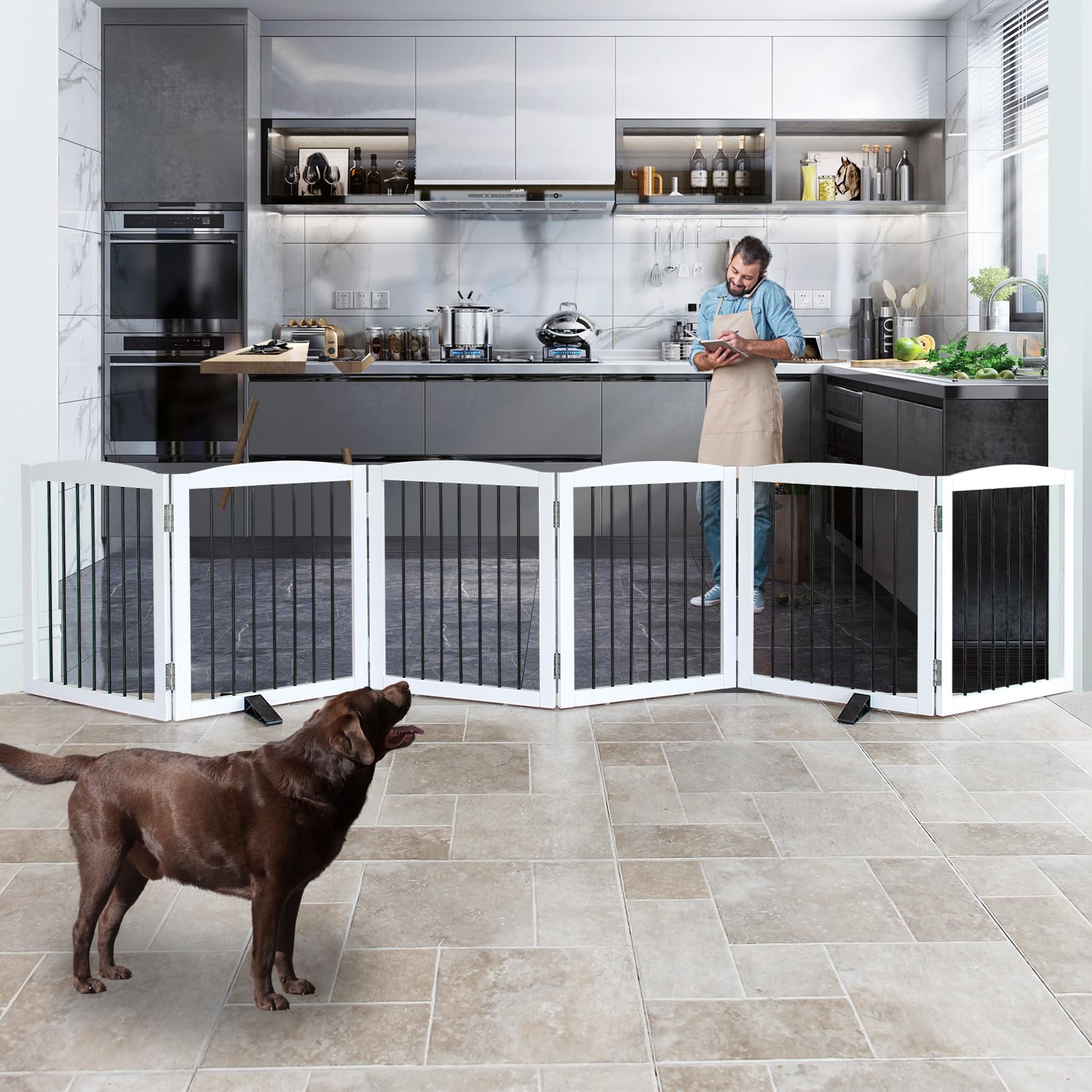 SFJC foldable dog gate in wide Z-shape for flexible room division.