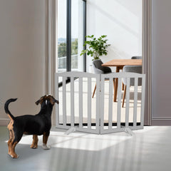 SFJC foldable dog gate in Z-shape shows portable expansion for stairs and hallways.