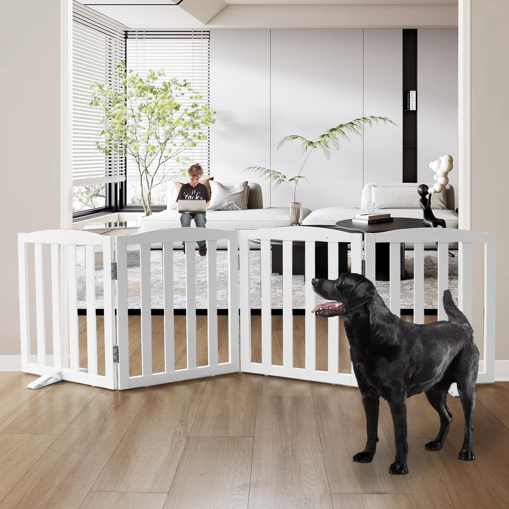 SFJC freestanding dog gate extended for wide doorways and containment