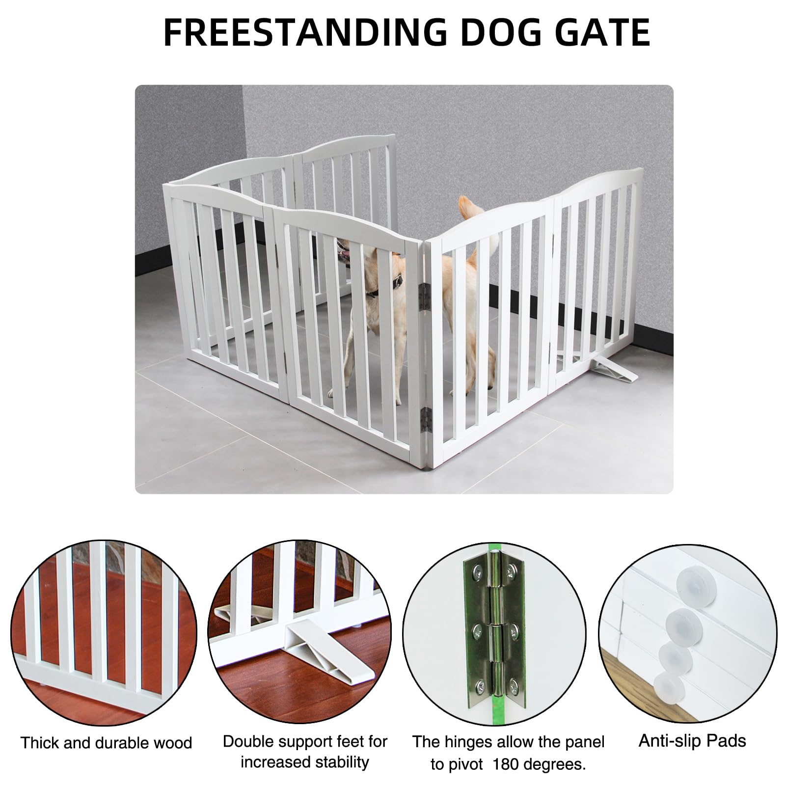 SFJC pet fence with support feet protects floors while keeping pets contained.