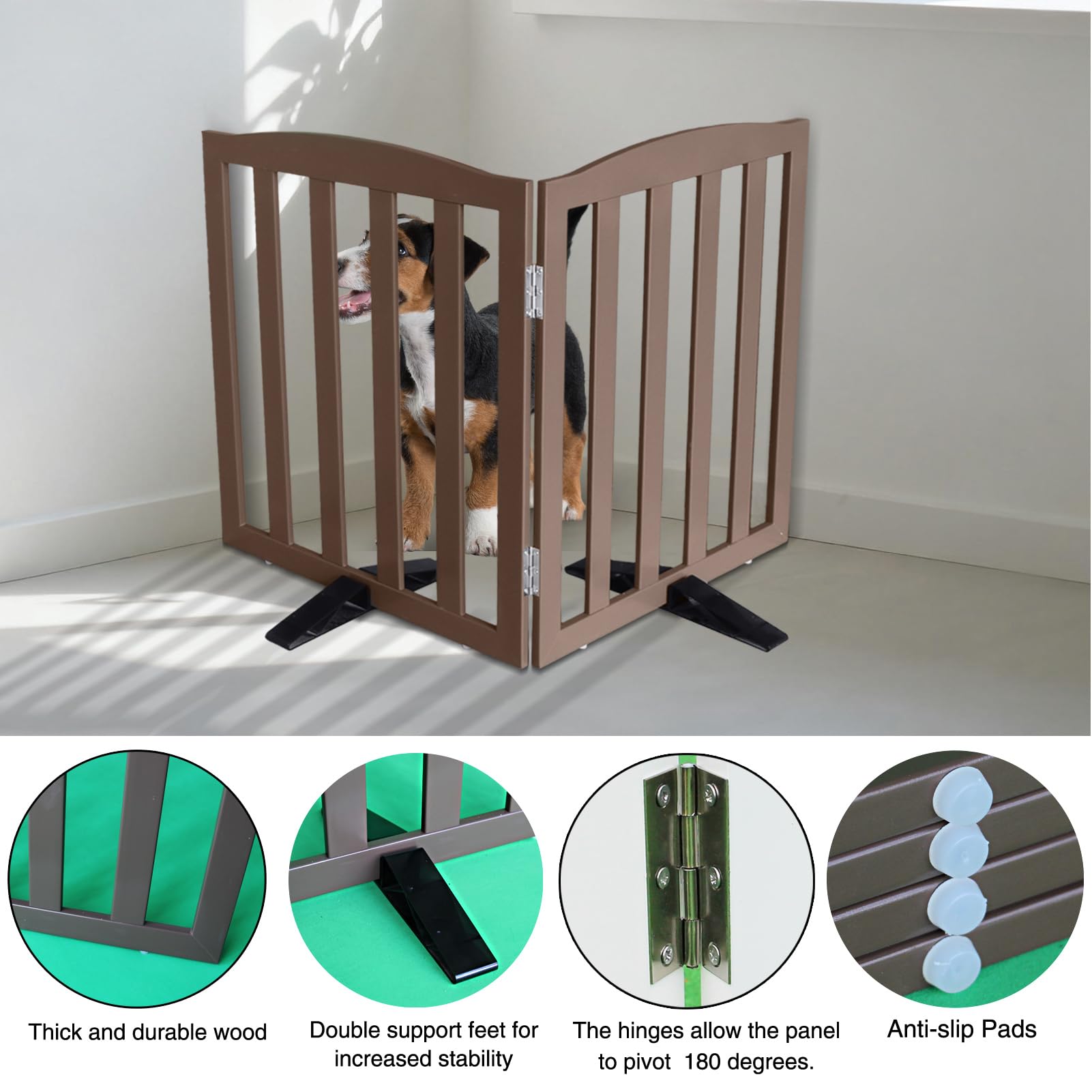 SFJC two-panel gate with hinges, sturdy containment for pets.