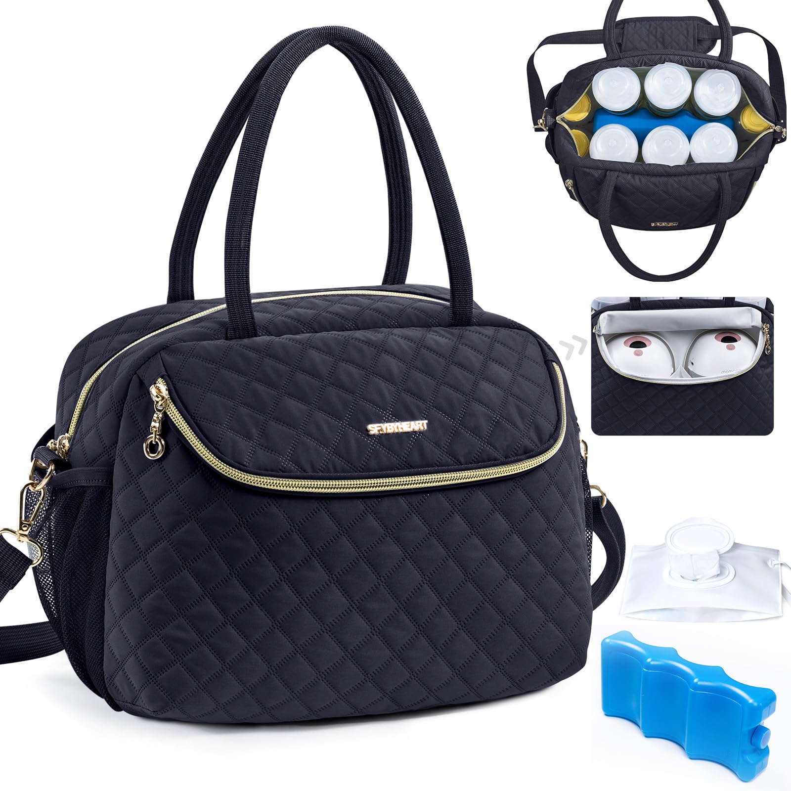 SFYBYHEART breastmilk cooler bag front view for on-the-go moms