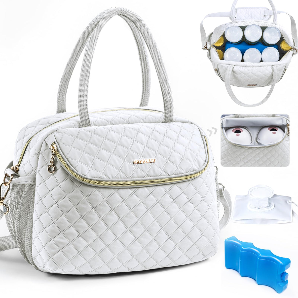SFYBYHEART breastmilk cooler bag front view for on-the-go use