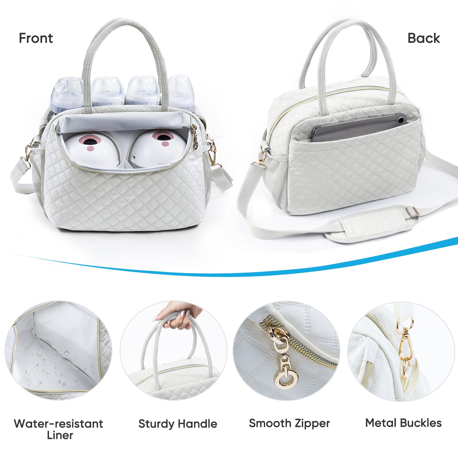 Pockets for wearable breast pumps are included in SFYBYHEART bag