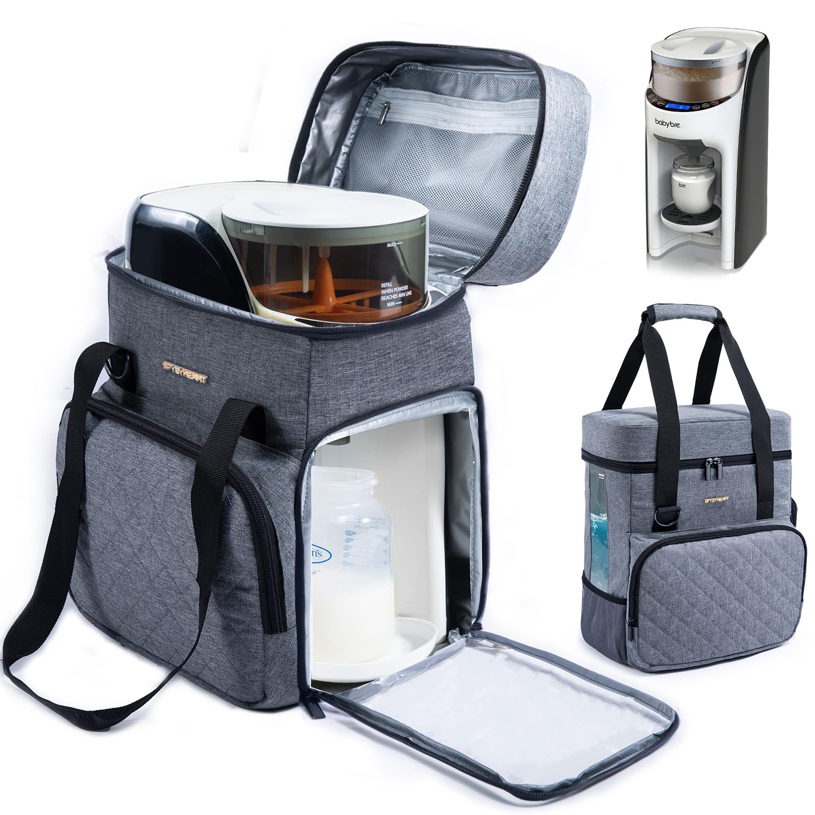 SFYBYHEART carrying case front view provides sturdy protection for your Baby Brezza on the go.